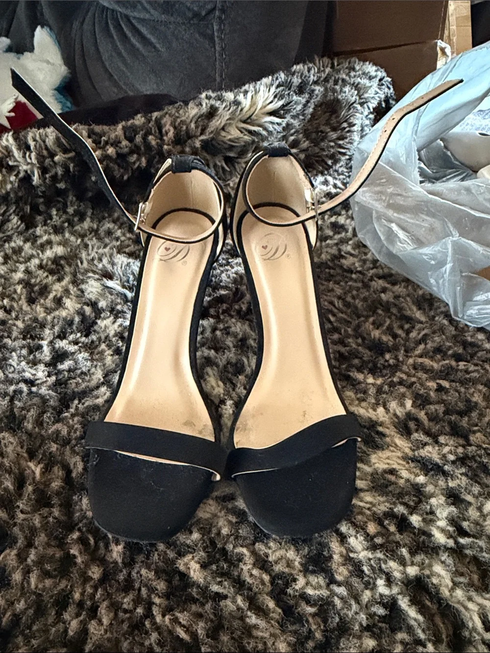 Source Unknown Black Open-Toe Ankle-Strap Heels